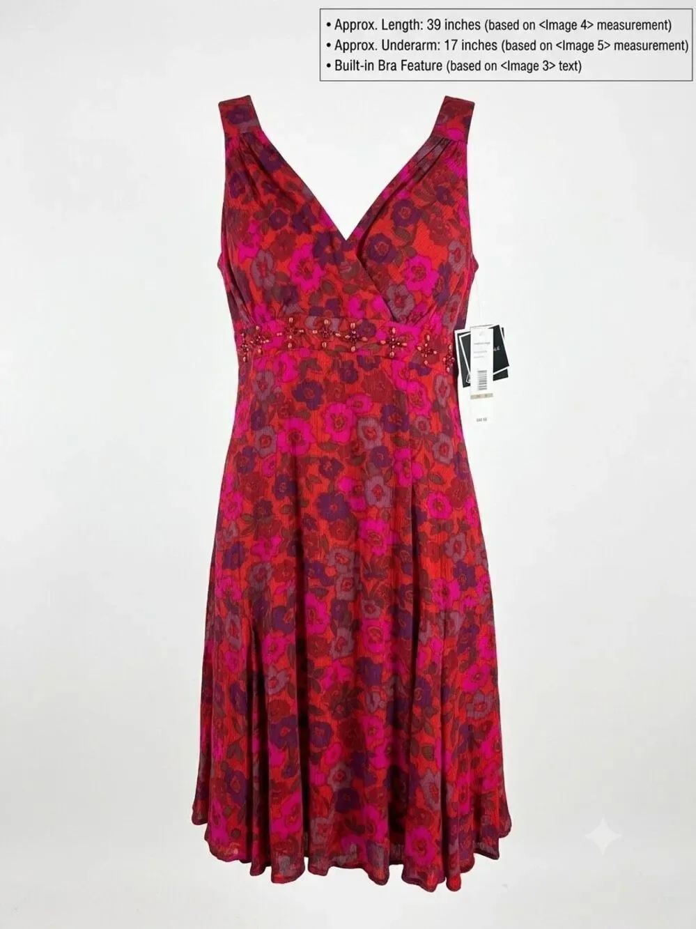 Madison Leigh Y2K Floral Beaded Empire Waist V-Neck Sleeveless Dress 12 NWT